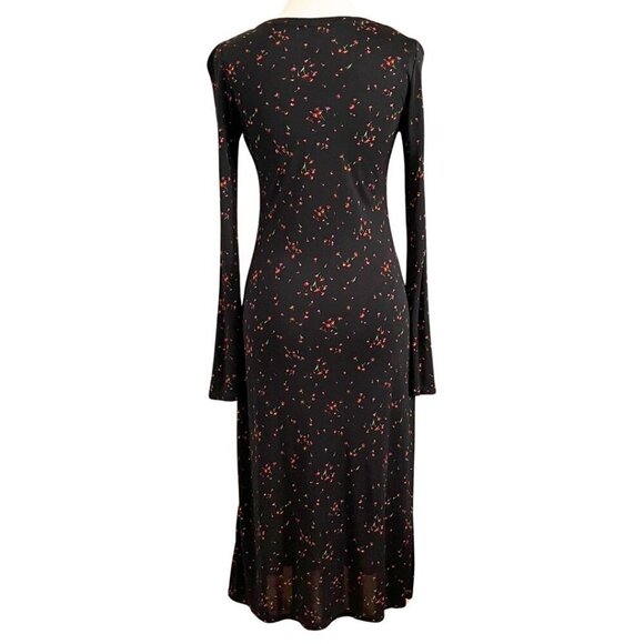 & OTHER STORIES BLACK RED CALICO FLORAL LONG SLEEVE SCOOP NECK MIDI DRESS - 4 - Picture 3 of 11